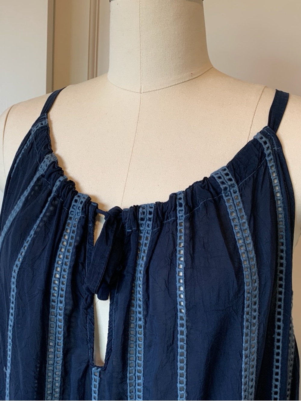 Johnny Was Rayon Navy Blue Embroidered Maxi Sundress